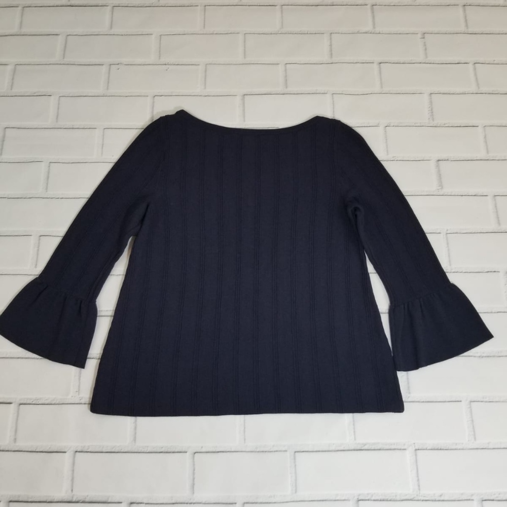 Ann Taylor Textured Ruffle Cuff Sweater Navy - Picture 3 of 5